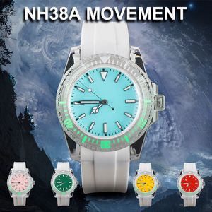 40mm Watch Acrylic Case Transparent Full Luminous Green Light with Japanese NH35 Movement Automatic machanical wristwatch Man Woman sterile colorfull