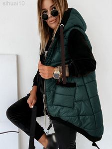 Sleeveless Jacket Women Casuald Hooded Coat Fashion Casual Autumn Winter Waistcoat Vest Zip Up Cotton Padded Quilted Jackets L220730