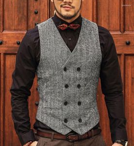 Coletes masculinos 2022 Suits Vest Tweed Men Men Coloque Brown Groomsmen Casa de roupas de casamento Victorian Stopunk Party Wear Kare22