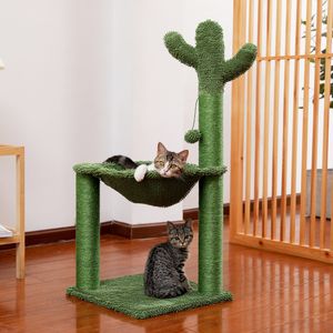 Kactus Cat Scratching Post z Sisal Rope Cat Scratcher Tree Tree z wygodnymi przestronnymi kotami hamakowymi Ramka wspinaczkowa