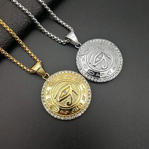 Hänge halsband hip hop guld färg rostfritt stål öga av horus rund halsband för män