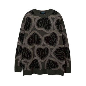 2021 Flocking Love Jacquard Vintage Uomo Oversize Maglione lavorato a maglia Hip Hop Grigio Coppie Maglieria Casual Donna Pullover Pull Homme T220730