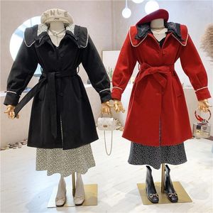 Misto lana da donna Abbigliamento di design di nicchia 2022 Cappotto di lana medio a maniche lunghe con collo a bambola con lacci autunno inverno