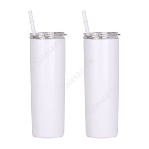 Bicchieri skinny a sublimazione da 20 once Bicchieri dritti Tazze da caffè in acciaio inossidabile con coperchio e cannuccia di plastica Bicchieri Sippy Spedizione marittima 500 lotti DAS471