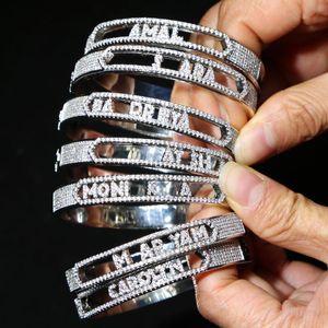 Bangle Name Jewelry Silver Color Micro Pave A CZ Sparking Bling Initial Alphabet Letter Slider Charm BraceletBangle