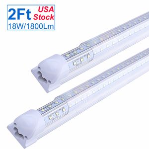 2FT LED-butikslampa, 24 '' T8 Integrated LED-rör, 2 fot länkbara lampor för garage, lager, v form, 2'-band, 18W 20W 1800Lm oemled