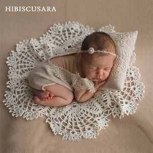 Born Pography Props Round Lace Coppate Cuscino 2 pcs Set di cuscinetti in pizzo ricami anelastici retrò.