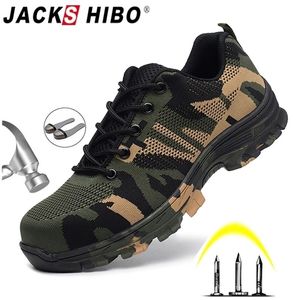 Jackshibo mens säkerhetskor stål tå arbetssäkerhet plus storlek män säkerhet punktering bevis stövlar arbete andningsbara sneakers y200915