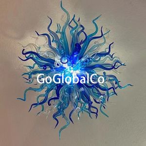 GoGlobalCo Lampada a sospensione blu nordica Lampadario in vetro soffiato a mano Decorazione artistica Illuminazione a sospensione Lampadari di Murano Personalizzati 24 x 32 pollici