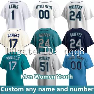 Na85 Ken Griffey Jr. Baseballtrikot Mitch Haniger Edgar Martinez Kyle Seager Marco Gonzales Ichiro Suzuki Robbie Ray Adam Frazier