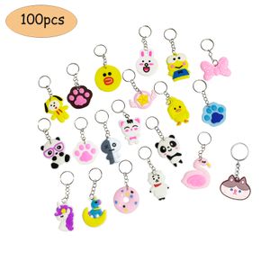 100 PCS Cartoon Anime Keychain Party Favor Cute Keyrings Wholesale PVC Colorful Pendants Gift Key Ring Holiday Charms Sets School rewards Party Supplier Gift