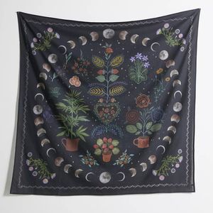 Moon Phase Tapestries Wall Hanging Botanical Celestial Floral Wall Tapestry Hippie Flower Wall Carpets Dorm Decor Starry