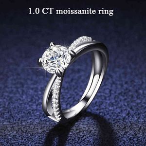 1CT Moissanite Ring Pass Diamond Detector Engagement Bands Platinum Plated Sterling Silver Wedding Rings For Women
