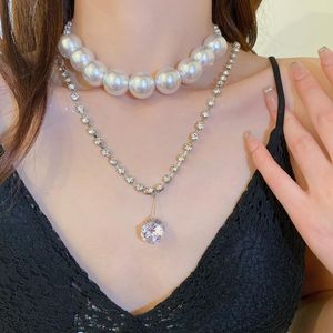 Catene Europa e America Big Pearl Diamond Zircon Doppia collana Fashion Nicchia Temperamento Clavicola ChainChains