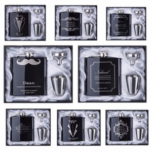 Other Festive Party Supplies Groomsman gift Personalized Engraved 6OZ Hip Flask 188 Stainless Steel With White Black Box Gift Wedding Favors 230206