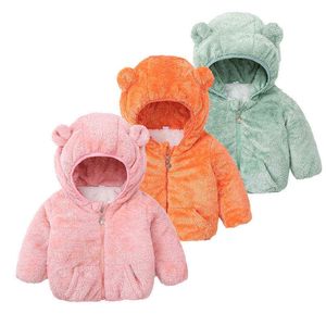 Winter Baby Lamb Velvet Coat Baby Boy Plus Thick Warm Cotton Coat Baby Girl Ear Hooded Plush Coat Casual New kids Outerwear J220718