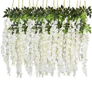 12 Pcs 45inch Wisteria Artificial Flower Silk Vine Garland Hanging for Wedding Party Garden Outdoor Greenery Office Wall Decor 220406