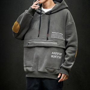 Harajuku Hoodies Erkekler Kalın Polar Hoodies Japonya Tarzı Sokak Giyim Punk Stil Büyük Boy Hoodies Uzun Kollu Sweatshirts Erkekler Trendler 220816