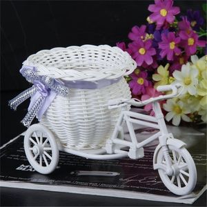 New Bicycle Decorative Flower Basket Newest Plastic White Tricycle Bike Design Flower Basket Storage Party Decoration Pots 210409