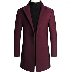 Misturas de lã masculina 2022 Autumn/Winter estilo britânico sólido homem de comprimento médio masculino jaqueta de lã Slim Fit Trench Coat sobretudo