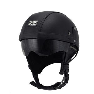 Motorcykelhjälmar svart pu läder med lins motocross capacete de cascos para casque moto tillbehör atv