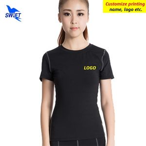 Yaz Hızlı Kuru Koşu Gömlekleri Kadın Spor Spor Salonu Fitness Elastik Tişört Egzersiz Eğitimi Rashguard Yoga Üstler Özelleştirilmiş 220704