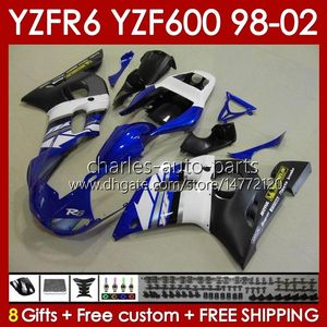 Body Kit For YAMAHA YZF R6 R 6 98-02 YZFR6 98 99 00 01 02 Bodywork 145No.84 YZF 600 CC YZF-600 Frame YZF-R6 YZF600 600CC 1998 1999 2000 2001 2002 ABS Fairings blue glossy blk