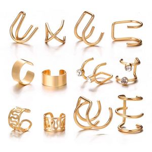 Clip-on & Screw Back Fashion Gold Crystal Ear Clips Cuff For Women Men Non-Piercing Fake Cartilage Earrings Clip Wholesale Jewelry