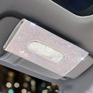 Car Tissue Box Towel Mask Car Sun Visor Tissue Box Holder Auto Interior Storage Decoration Glitter Car Accessories Universal