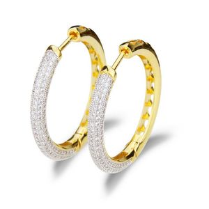 Hoop & Huggie Hip Hop 925 Sterling Silver Pave Setting CZ Big Circle 18K Gold/Rose Gold Plating Zircon Earrings For WomenHoop HuggieHoop