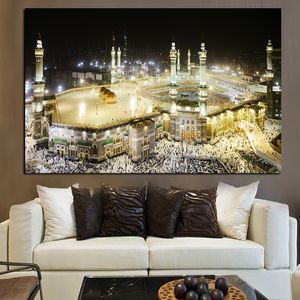 HD Print Mekka Islamska Święta Krajobraz Malarstwo olejne Architektura religijna Muzułmańska Masze Pokonanie na ścianę do salonu cuadros