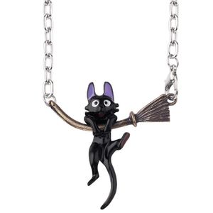 Glückliche Katze Anhänger großhandel-Anhänger Halskette Miyazaki Hayao Anime Kikis Lieferservice schwarzer Katzen Anhänger Halskette Emaille Magie Besen Schmuck Frauen Choker Lucky Lucky