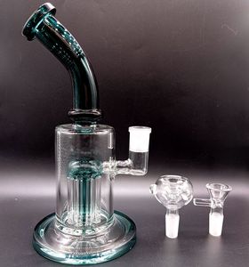 Blå Glas Bubbler Hookahs Bong Med Träd Arm Perks Bägare Pipe Shisha Hookah Rökning Vatten Bong Percolator