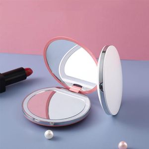 Kompakt Aynalar Taşınabilir Mini Makyaj Aynası Cep USB Şarj Edilebilir LED Işıklı İki Taraflı Katlanır Kozmetik İçin GiftCompact