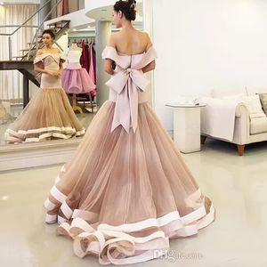 Розовая русалка выпускной платья сексуальная принцесса с плеча блестящий большой лук с оберновой юбкой, сделанной в атласных вечерних платьях на заказ