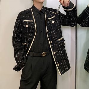 Autumn Lose Tkaving Plaid Blazer Kurtka Męska Kobiety Terno Masculino Streetwear Vintage Fashion Casual Ruit Płaszcz Obiter Zewnętrza Mężczyźni 220514