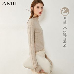 AMII minimalism Autumn Winter Sweaters for Women Fasion 100% Cashmere Solid Turtleneck tröja Kvinntröja 12040857 201221