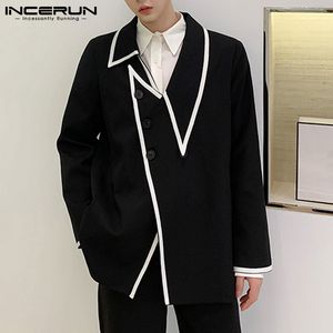 Mężczyźni Nieregularny Blazer Patchwork Lapel Long Rleeve Button Fashion Suits Men Streetwear Casual Thin Pleats Inderun 220409