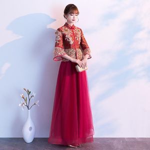 Kinesiska traditionella broderier Bröllopsfest-klänning av high-end aftonklänning Bankett Kändis Formell värd Noble Daily Wear Ethnic Clothing
