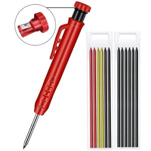 Professional Hand Tool Sets Solid Carpenter Pencil With Refill Leads And Sharpener Construction For Deep Hole Marker Marking Woodworking Too