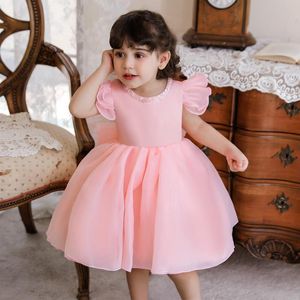 Girl's Dresses Children's Fashion Casual Dress One-Year-Old Princess Flower Girl Wedding Tutu Solid Color Short-Sleeved DressGirl's