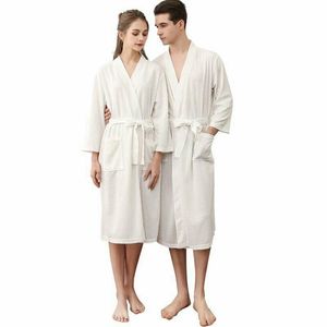 Women's Sleepwear Women Men Bath Robe Waffle Shower Nightgowns Male Female Bathrobe Long Woman Man Pajamas M-XLWomen's