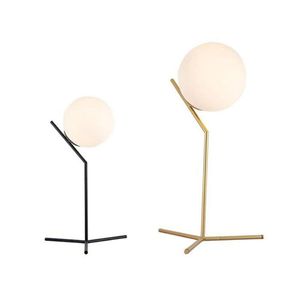 Table Lamps Modern Gold Globe Lamp Bedside Black Desk With White Glass Shade Nightstand For Bedroom ReadingTable