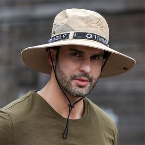 Berets 50 Summer Hats Men Sun Protector UV-proof Breathable Bucket Hat Large Wide Brim Hiking Outdoor Fishing Beach Cap Cowboy