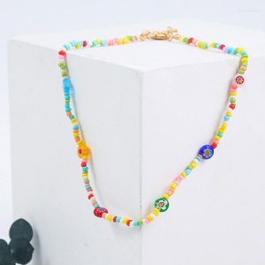 Chokers Trendy Bohemian Ladies Multicolor Glazed Glass Beads de colares feitos à mão
