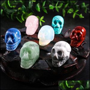 석재 느슨한 구슬 보석 25mm 천연 크리스탈 장식품 Skl Art Carved Chakra Reiki Healing Quartz Mineral Tumbled Gemstones 손 홈 데코