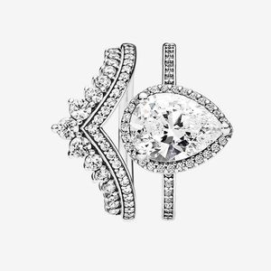 Teardrop Diamant-Ring großhandel-925 Sterling Silber Tränendrop CZ Diamond Ring Pandora Stil Roségold Ehering Paar Schmuck