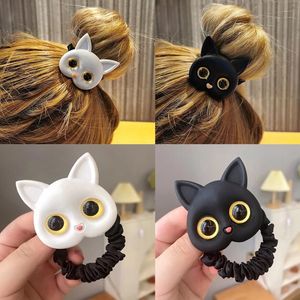 Simple fofo fofo de gatinho preto e branco menina doce anel de cabelo de cabelo de cabelo elástico elástico desenho animado acrílico jóias de corda