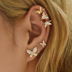 Studsörhängen Blanka CZ Zircon Butterfly Earrings Set Mini Söt Ear Piercing Modesmycken Glittrande Fjärilar Manschett Broskörhängen Stud