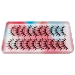 10 Pairs Natural 3D Lashes Thick Wispy Faux Mink Eyelash Reusable Soft Cross Rainbow Tray Eyelashes Extension for beginner Makeup